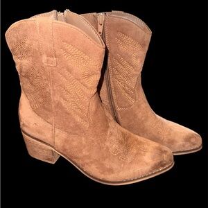 Altar'd State Tan Suede Western Zip Ankle Boots